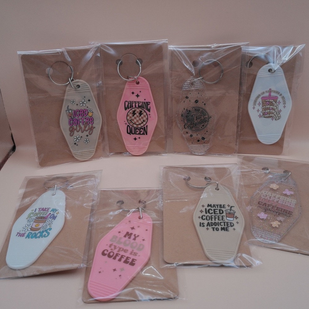 Retro Motel Coffee Keychains Caffeine Queen Iced Coffee Girly 8 Pieces